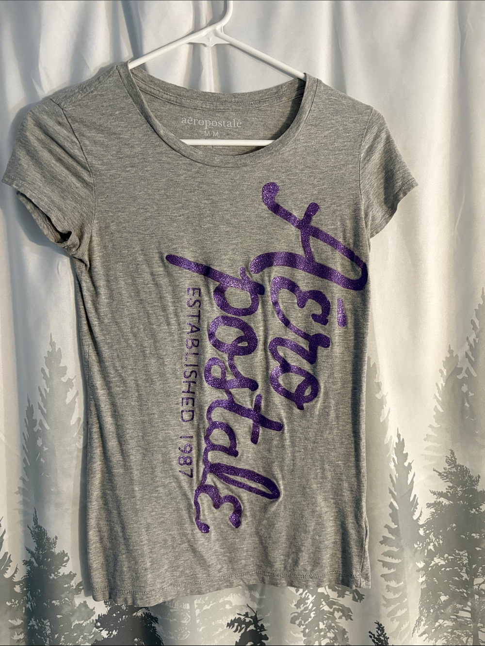 Aeropostale Gray Short-Sleeve Tee with Purple Script Logo